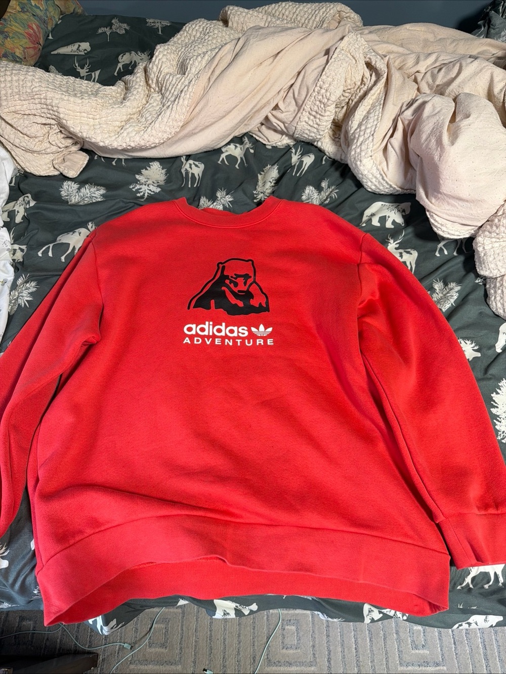adidas Adventure Men’s Red Crewneck Sweatshirt with Black Logo